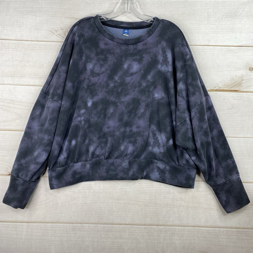 Old Navy Sweatshirt Womens XXL Gray Blue Tie Dye Pullover Brushed Interior Crop